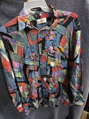 Multicolor Abstract Lightweight Men's  Vintage Long Sleeves Shirt